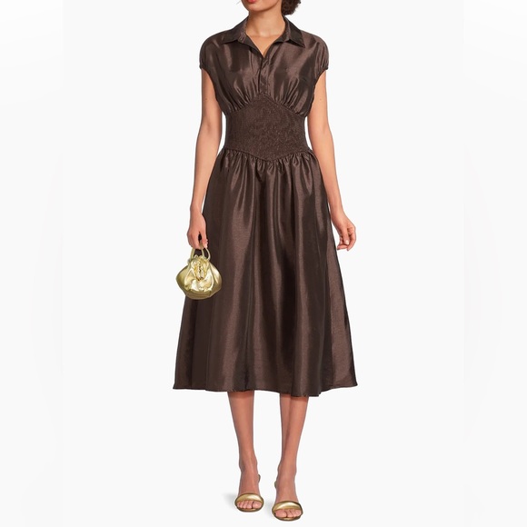 Hutch Dresses & Skirts - $352 NWOT Hutch “Trevy” Cap Sleeve Smocked Midi Dress in Brown Sz SP